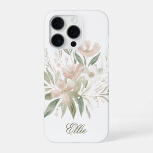 Coque iPhone 16 Pro Élégant floral aquarelle vert et rose tendre