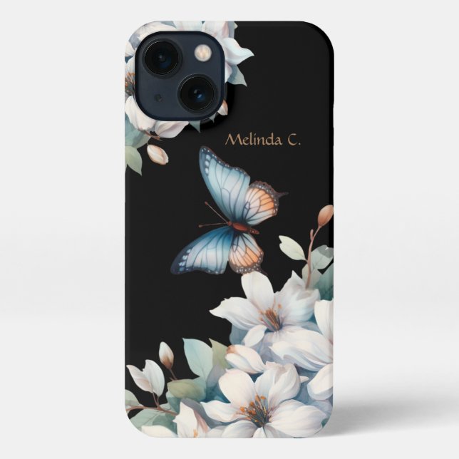 Coque iPhone Élégant floral et papillon (Verso)