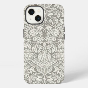 Etui iPhone 13 élégant formel brocart de dentelle en damas blanc