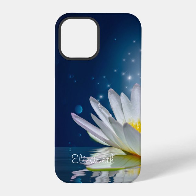Coque iPhone Élégant Lotus Blanc Bleu (Verso)