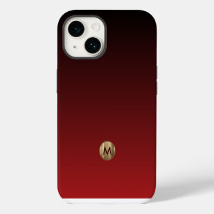 Coque Pour iPhone 14 Elégant Luxe Brossé Or Monogramme Rouge