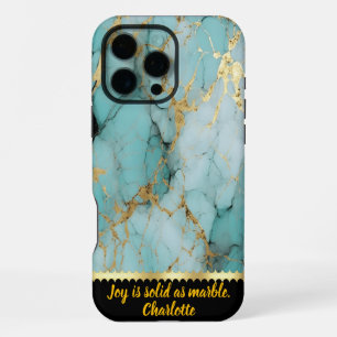 Coque iPhone 16 Pro Max Elégant marbre turquoise avec de superbes veines d