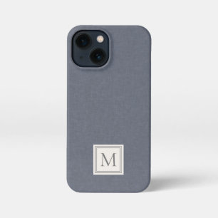 Etui iPhone 13 Mini Élégant minimaliste gris bleu Faux lin Monogramme