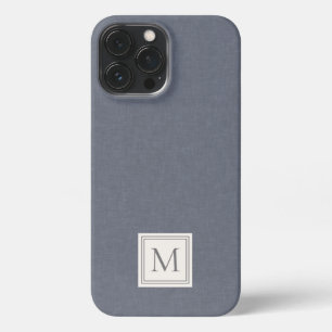 Etui iPhone 13 Pro Max Élégant minimaliste gris bleu Faux lin Monogramme