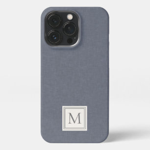 Etui iPhone 13 Pro Élégant minimaliste gris bleu Faux lin Monogramme