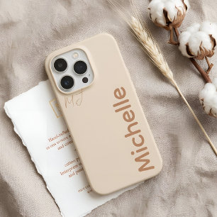 Coque iPhone 15 Pro Élégant Minimaliste Sable d'Oatmeal Terracuite Nom