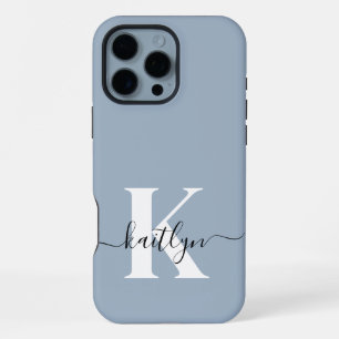 Coque iPhone 16 Pro Max Élégant Monogramme bleu foncé