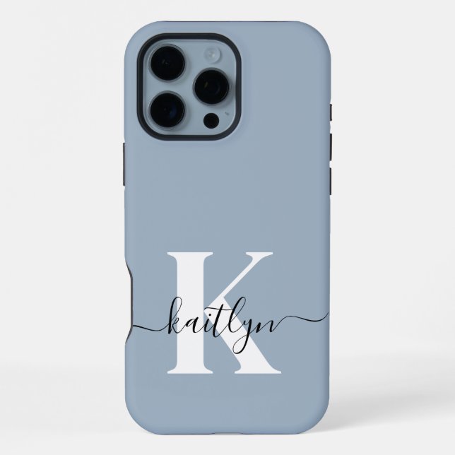 Coque iPhone Élégant Monogramme bleu foncé (Verso)
