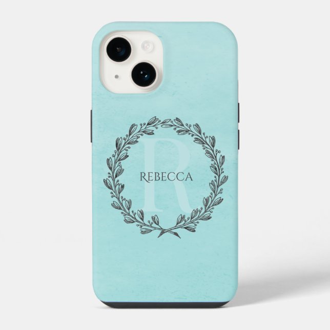 Coque iPhone Élégant monogramme de couronne | TURQUOISE (Verso)