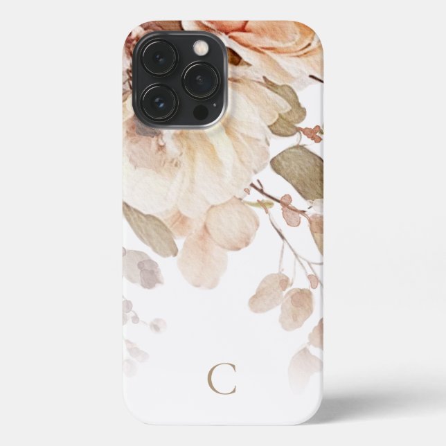 Coque iPhone Élégant monogramme floral aquarelle (Verso)