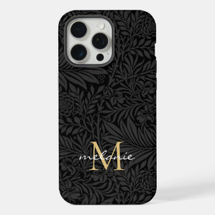 Coque iPhone 15 Pro Max Élégant Monogramme Floral Or Noir