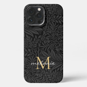 Etui iPhone 13 Pro Max Élégant Monogramme Floral Or Noir