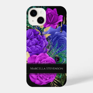 Coque Pour iPhone 14 Élégant Monogramme Floral Peacock Parties scintill