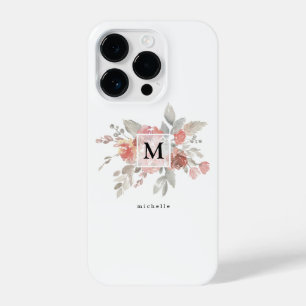 Coque Pour iPhone 14 Plus Élégant Monogramme floral rose pâle