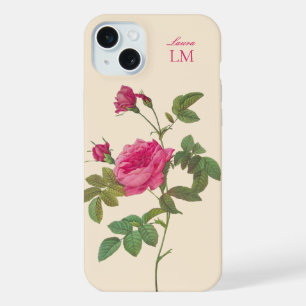 Coque iPhone 15 Plus Élégant Monogramme floral rose Vintage