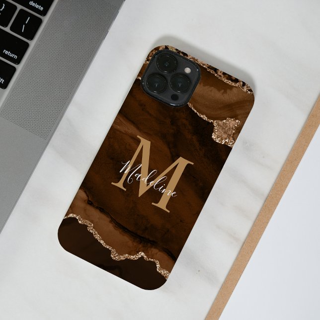 Coque iPhone Élégant Monogramme Géode d'Agate en Velours Rouill (Créateur téléchargé)