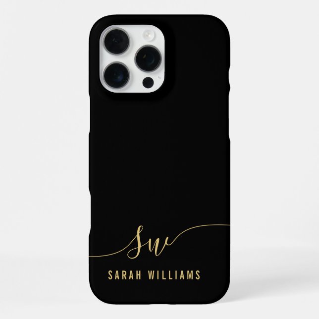 Coque iPhone Élégant Monogramme initial de script noir (Verso)