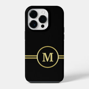Coque Pour iPhone 14 Plus Élégant monogramme personnalisé or sur fond noir