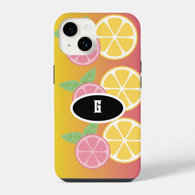 Coque iPhone Élégant Monogramme rose et jaune (Verso)