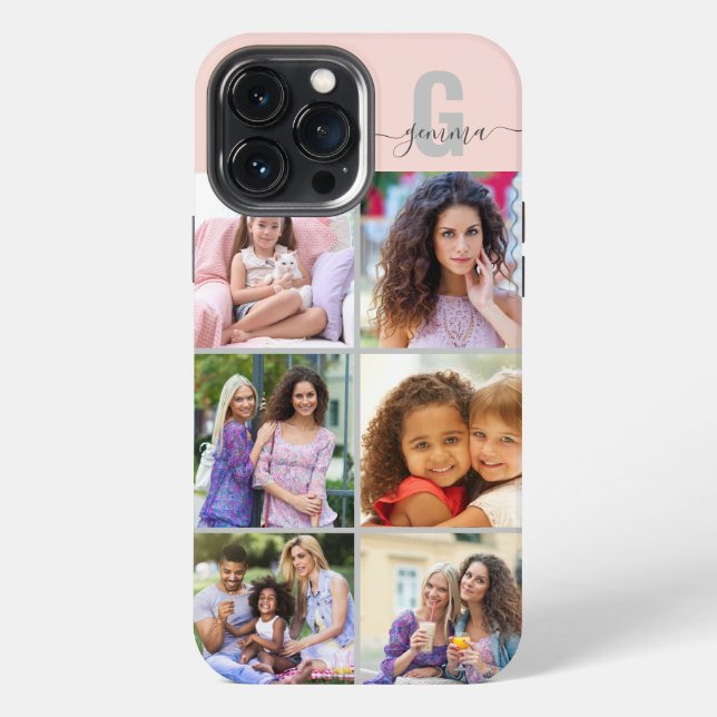 Coque iPhone Élégant monogramme Script 6 Photo Rose et Gris (Verso)