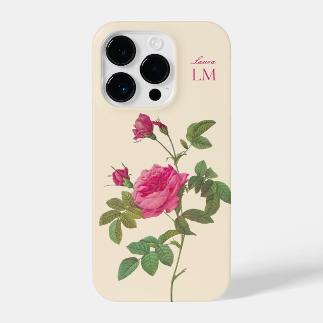 Coque iPhone Élégant Monogramme Vintage rose floral (Verso)