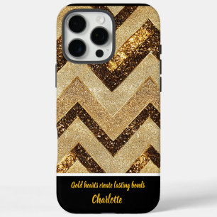 Coque iPhone 16 Pro Max Élégant motif de chevron doré
