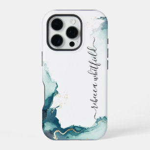 Coque iPhone 16 Pro Élégant motif de marbre d'agate Monogramme Script