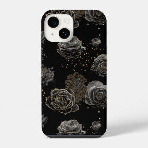 Coque Pour iPhone 14 Élégant Motif de Parties scintillant noir et or ch