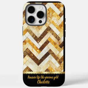 Coque iPhone 16 Pro Max Elégant motif en zigzag doré sur surface polie