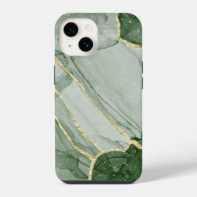 Coque iPhone Élégant motif marbre vert or iPhone / Android (Verso)
