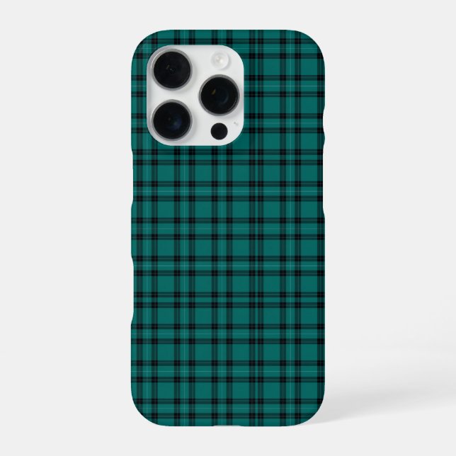 Coque iPhone Élégant Motif Turquoise et noir tatan plaid (Verso)