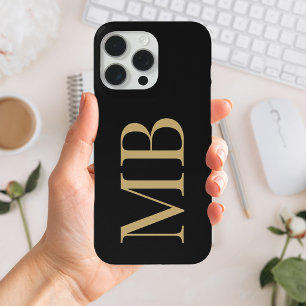 Coque iPhone 15 Pro Max Élégant noir minimaliste or initial Monogramme