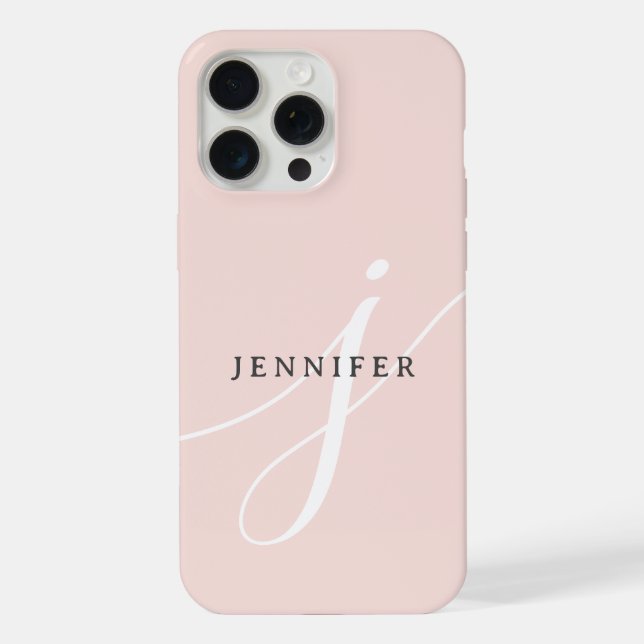 Coque iPhone Élégant noir rose clair rose Monogramme (Verso)
