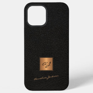 Coque iPhone 12 Pro Max Élégant nom de script monogrammé en or noir