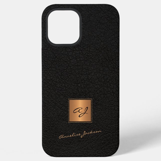 Coque iPhone Élégant nom de script monogrammé en or noir (Verso)