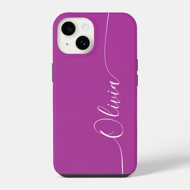 Coque iPhone Élégant Nom en Calligraphie Script Blanc Violet (Verso)