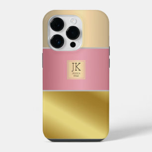 Coque Pour iPhone 14 Plus Élégant or Chopper rose en métal monogramme Nom