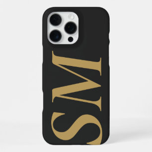 Coque iPhone 16 Pro Max Élégant or noir gras monogramme initial