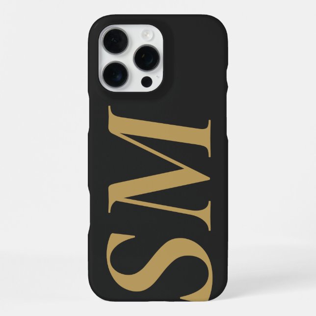 Coque iPhone Élégant or noir gras monogramme initial (Verso)