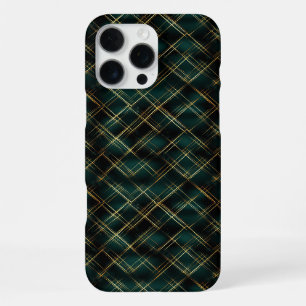 Coque iPhone 16 Pro Max Élégant or & tarte vert foncé Plaid Noël