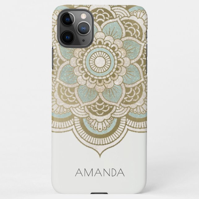 Coque iPhone Elégant Ornate Gold Turquoise Turquoise Mandala (Dos)