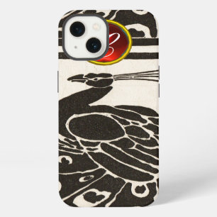 ETUI iPhone 13 ÉLÉGANT PAON BLANC NOIR RUBIS ROUGE GEMME MONOGRAM