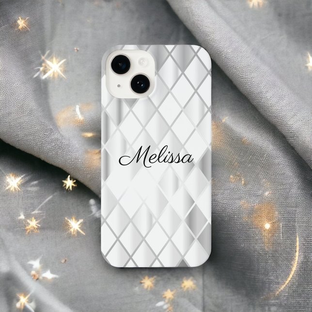 Coque iPhone Elégant Personnalisé Silver Grey Diamond Luxe (Créateur téléchargé)
