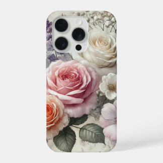 Coque iPhone 15 Pro Elegant Phone Case with Pink and White Roses