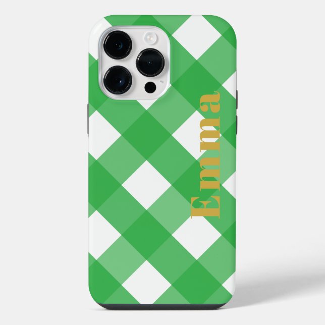 Coque iPhone Élégant Preppy moderne vert Plaid Check Monogramme (Verso)