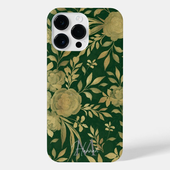 Coque iPhone Elégant Rose d'or vert design floral (Verso)