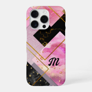 Coque iPhone 16 Pro Elégant rose girly faux Parties scintillant géomét