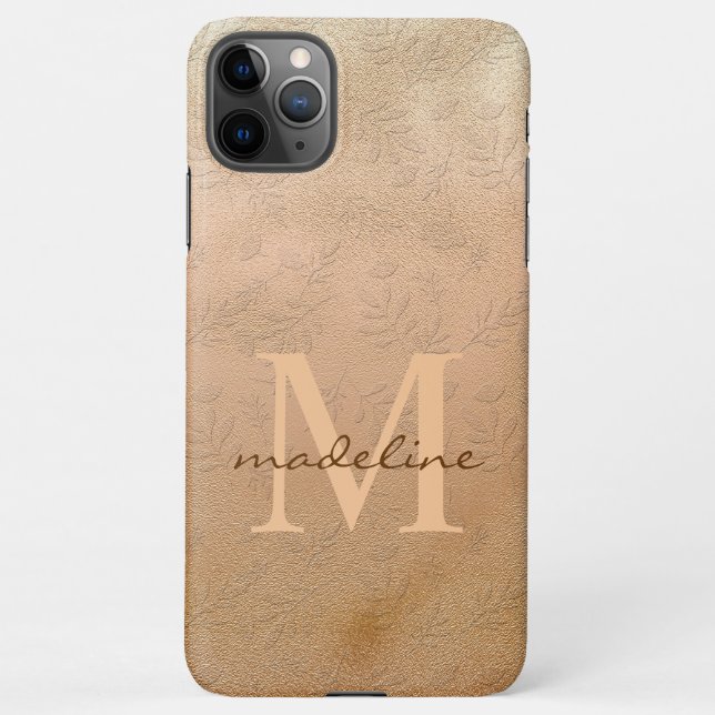 Coque iPhone Élégant Rose Gold Botanical Offset Monogramme (Dos)