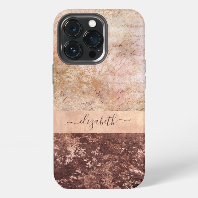 Coque iPhone Élégant Rose Gold Marble Agate Script Case-Mate iP (Dos)