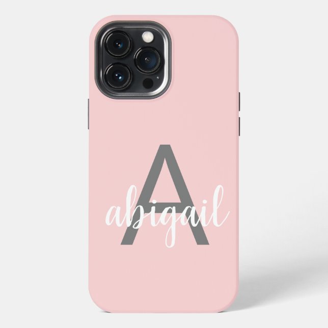 Coque iPhone Élégant rose moderne monogramme nom  (Verso)